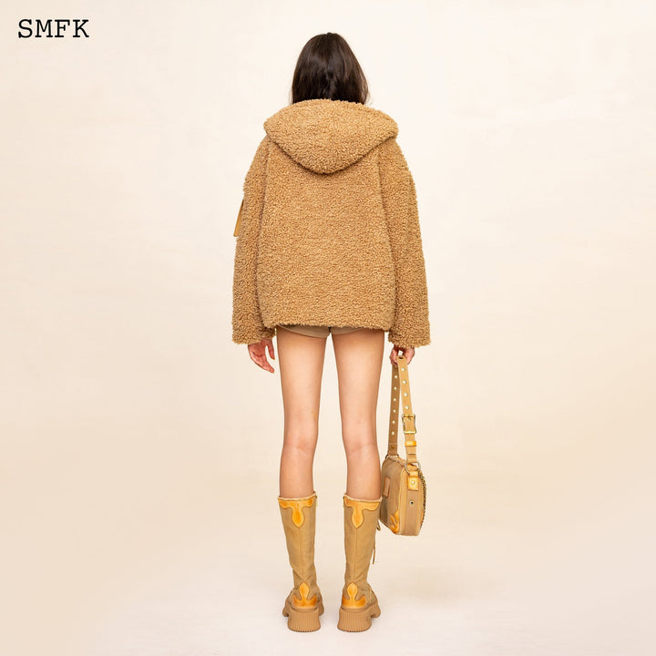 SMFK WILDWORLD ADVENTURE OUTDOOR FAUX FUR HOODIE IN WHEAT