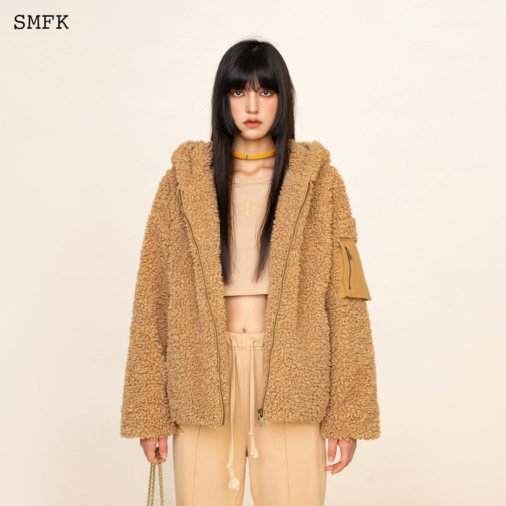 SMFK WILDWORLD ADVENTURE OUTDOOR FAUX FUR HOODIE IN WHEAT