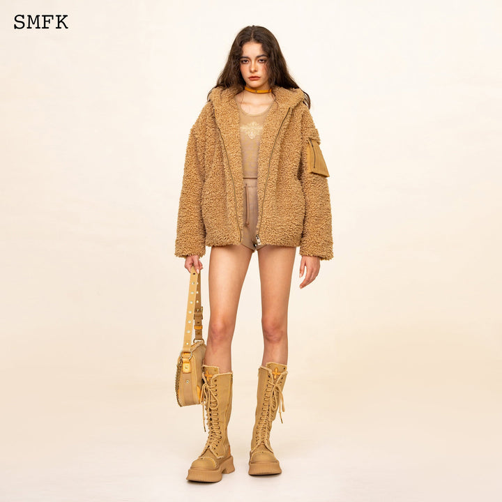 SMFK WILDWORLD ADVENTURE OUTDOOR FAUX FUR HOODIE IN WHEAT