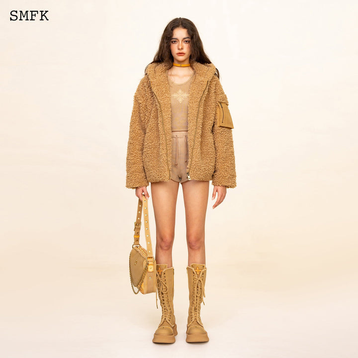 SMFK WILDWORLD ADVENTURE OUTDOOR FAUX FUR HOODIE IN WHEAT