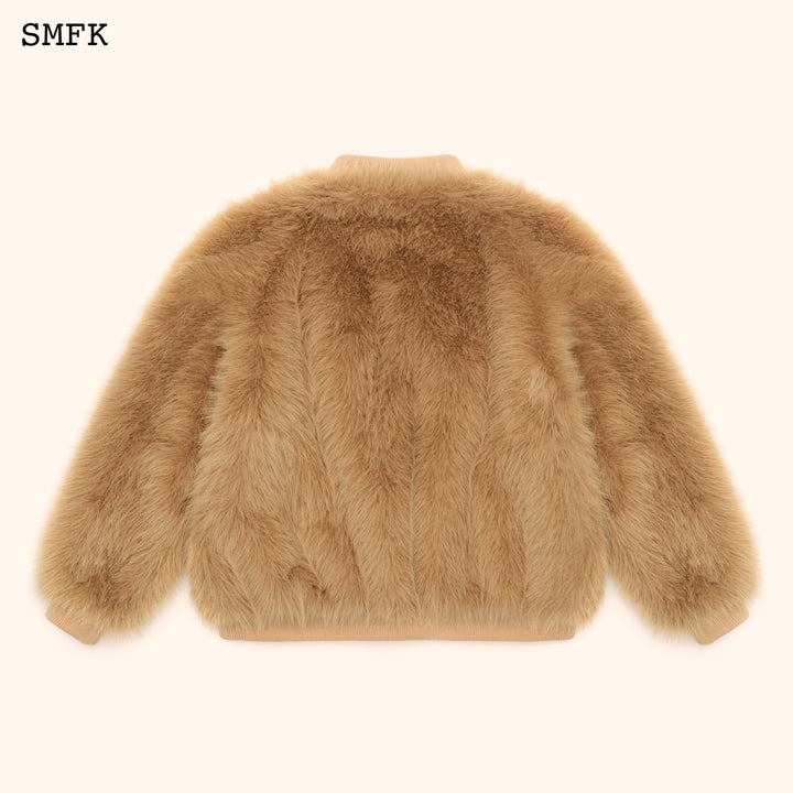 SMFK WILDWORLD BASEBALL FAUX FUR JACKET IN WHEAT