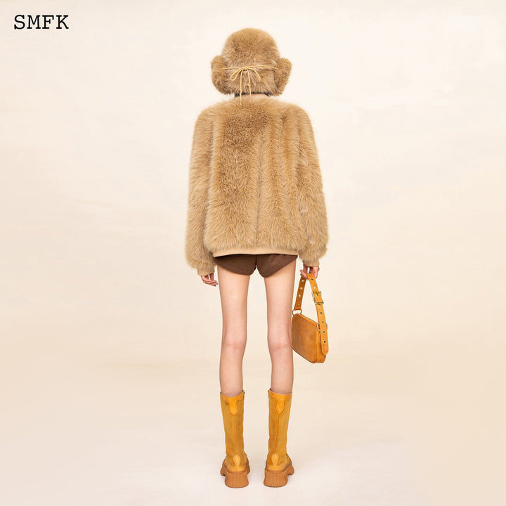 SMFK WILDWORLD BASEBALL FAUX FUR JACKET IN WHEAT