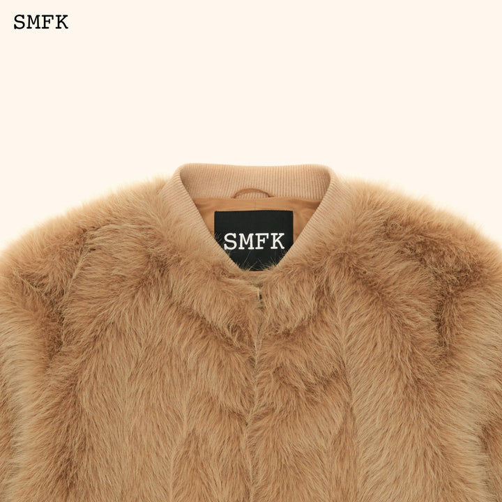 SMFK WILDWORLD BASEBALL FAUX FUR JACKET IN WHEAT