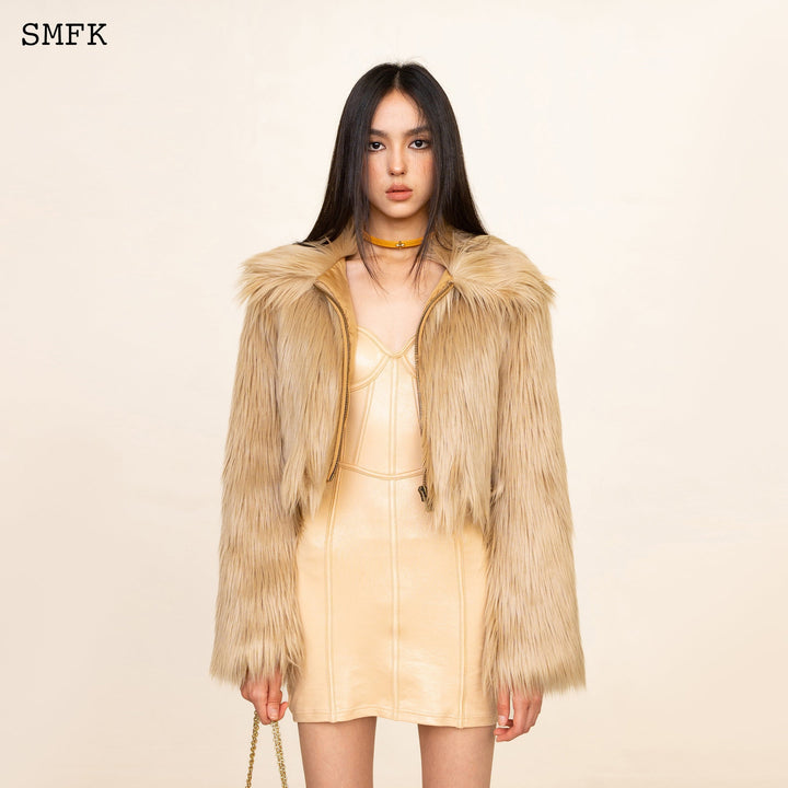 SMFK WILDWORLD FAUX FUR SHORT JACKET IN WHEAT