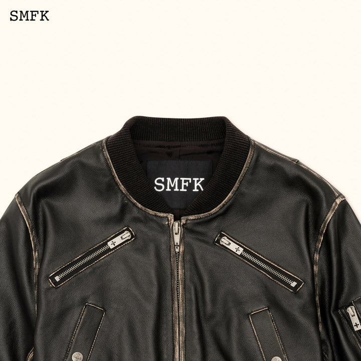 SMFK WILDWORLD RETRO PILOT SHORT LEATHER JACKET