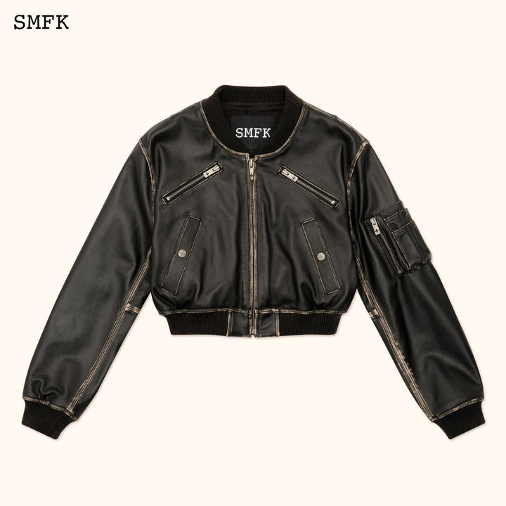 SMFK WILDWORLD RETRO PILOT SHORT LEATHER JACKET