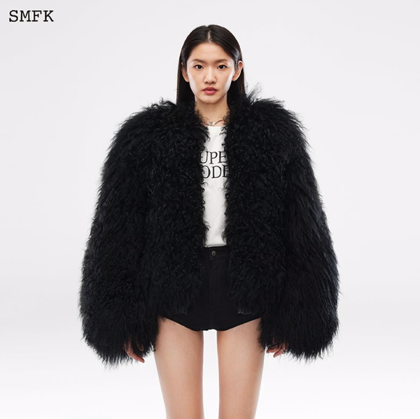 Gemini Fur Aviator Jacket Black