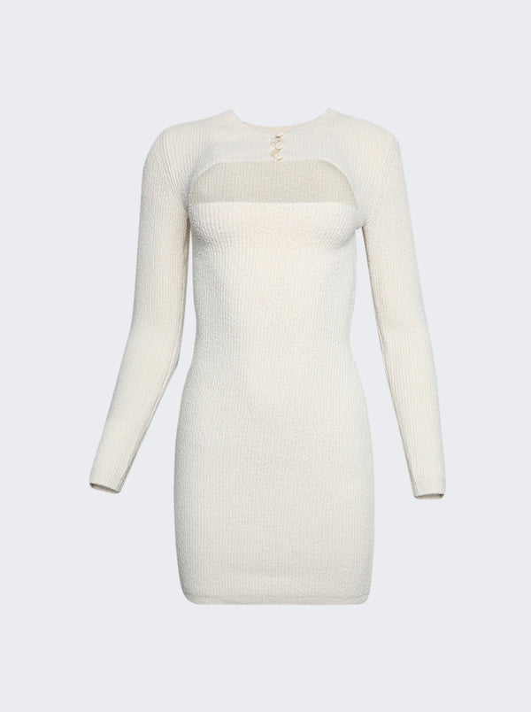 BOUCLE LONG SLEEVE MINI DRESS WITH CUTOUT B/VANILLA ICE