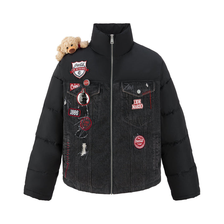 13De Marzo COCA-COLA BEAR DENIM PATCH DOWN JACKET