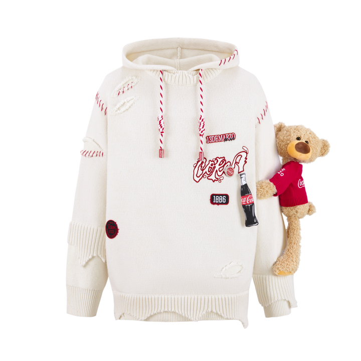 13De Marzo COCA-COLA BEAR BROKEN KNIT HOODIE