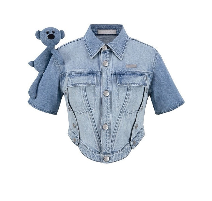 13De Marzo METAL RIVET SHORT DENIM SHIRT