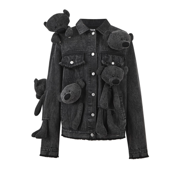 13DE MARZO MARZO Multiple Stuffed Bear Denim Jacket