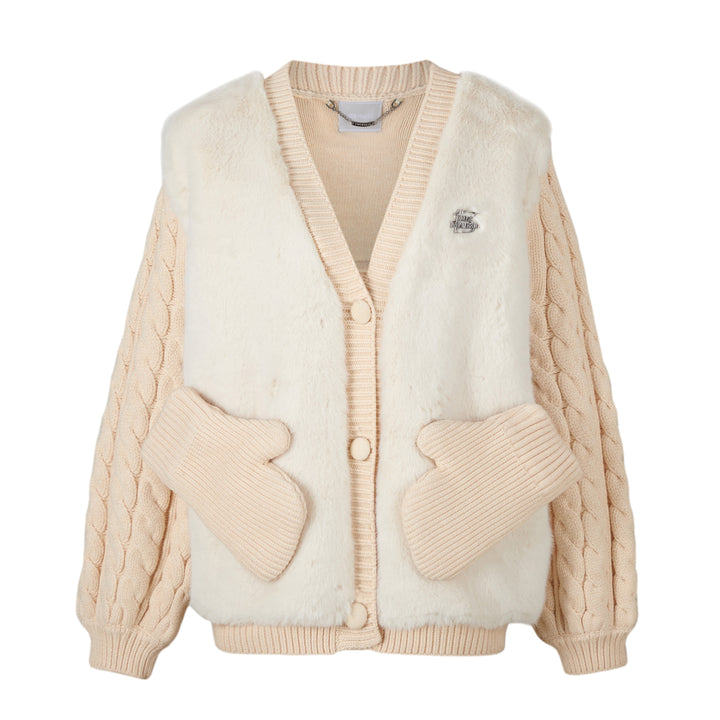 13DE MARZO BEAR DETACHABLE POCKET CARDIGAN