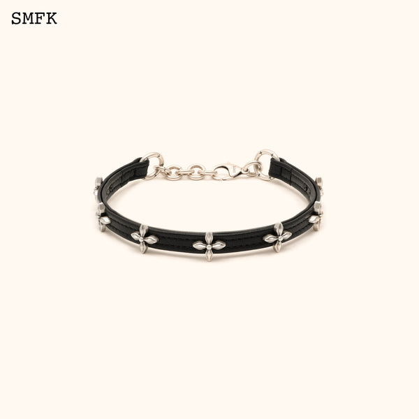 SMFK COMPASS GARDEN LEATHER CHOKER IN SILVER BLACK