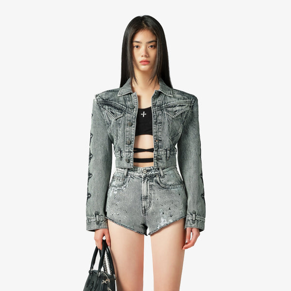 MAGNOLIA CROSS BIKER DENIM JACKET