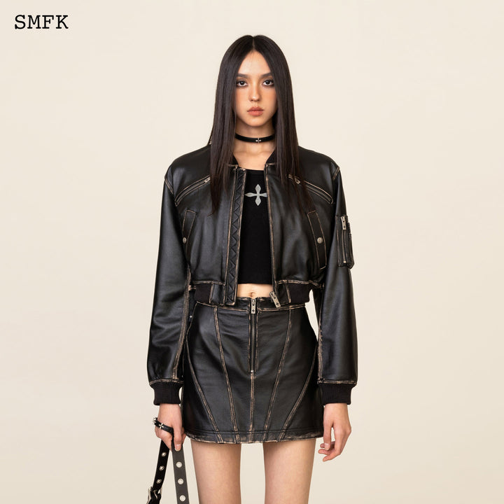 SMFK WILDWORLD RETRO PILOT SHORT LEATHER JACKET