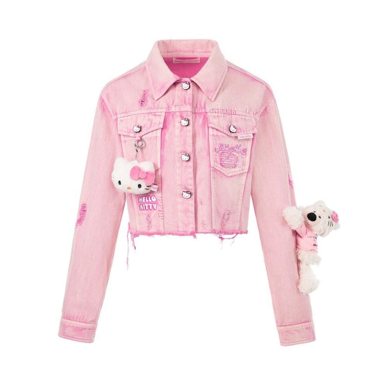 13De Marzo HELLO KITTY BEAR BROKEN DENIM JACKET