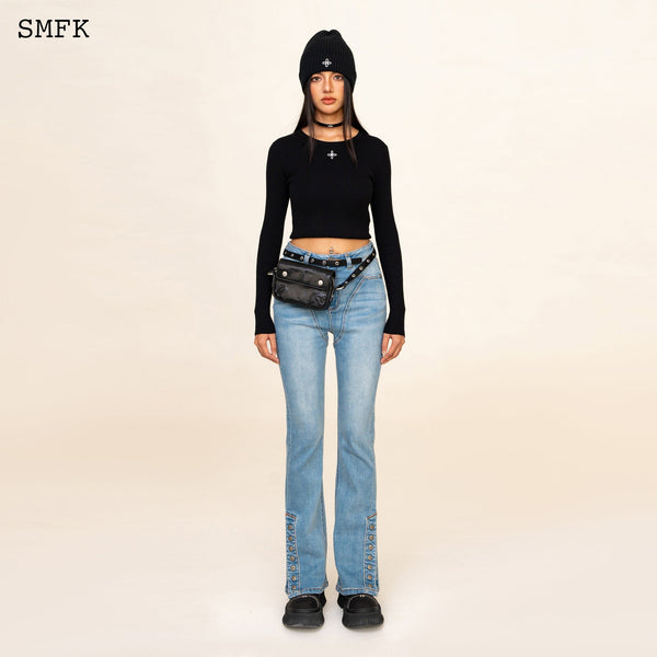 SMFK COMPASS CROSS RIB KNITTED TOP IN BLACK