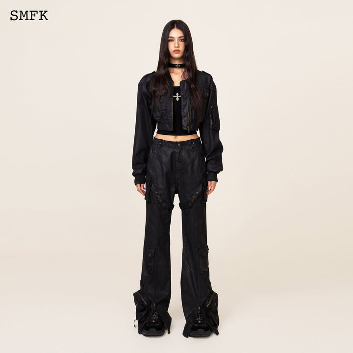 SMFK ANCIENT MYTH BLACK PANTHER WAXED FLARED PANTS