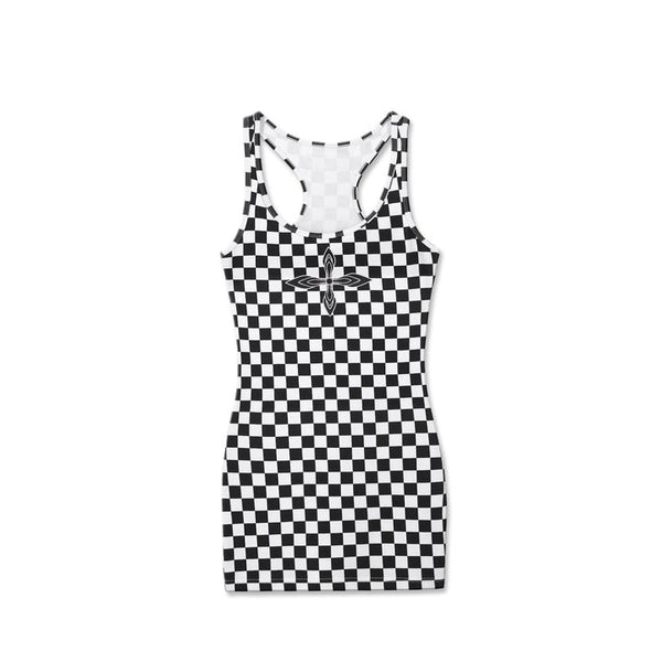 BLACK AND WHITE GRID TANK DRESS