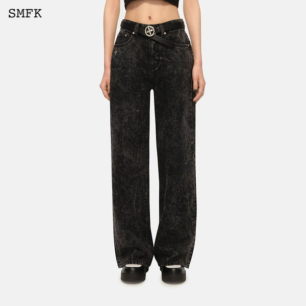 BLACK SNOWFLAKE VINTAGE WIDE LEG JEANS BLACK