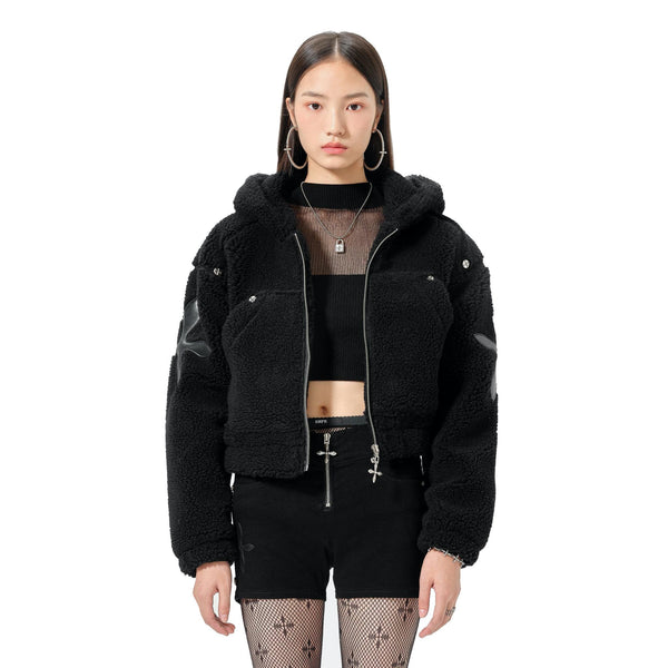 SMFK BLACK SNOWMAN SHEARLING HOODIE