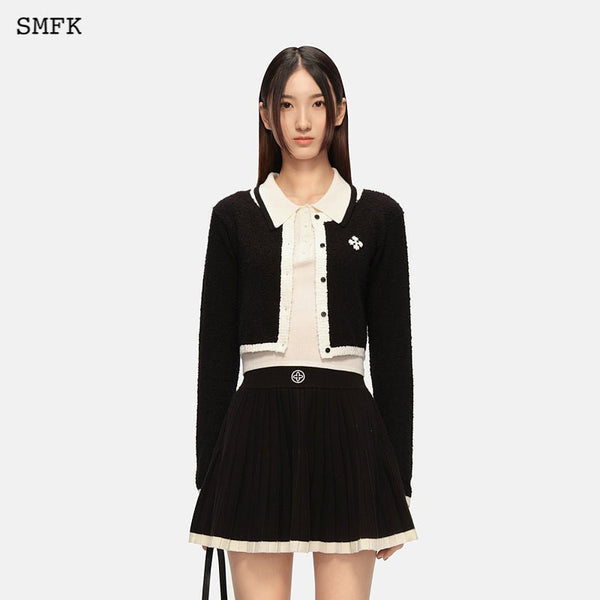 COLLEGE CLASSICAL KNITTED SHORT CARDIGAN BLACK