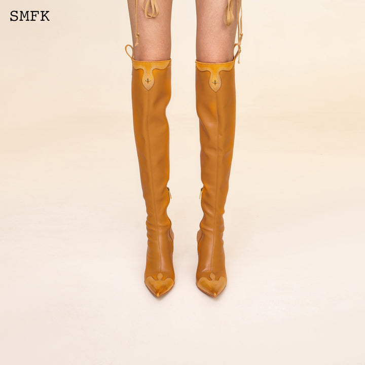 SMFK COMPASS CROSS WHEAT LEATHER OVER-THE-KNEE BOOTS