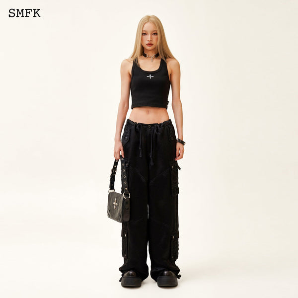 SMFK COMPASS JADE SATIN RETRO PARATROOPER PANTS BLACK