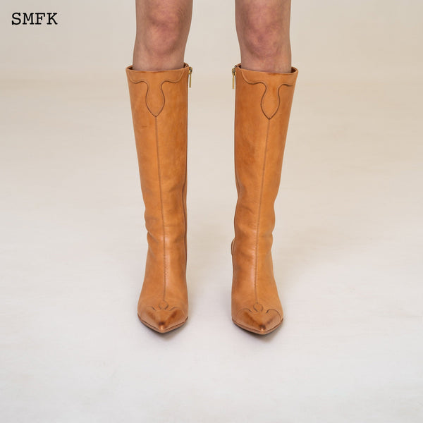 COMPASS VINTAGE COWHIDE HIGH-BOOTS WHEAT