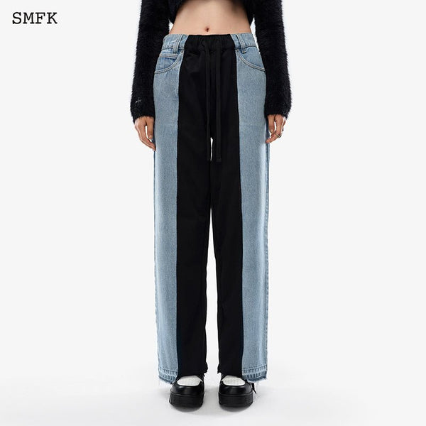 SKATER DECONSTRUCTED WIDE LEG JEANS BLUE AND BLACK