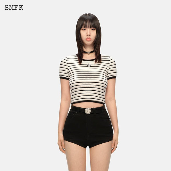 VINTAGE SCHOOL STRIPED KNIT TEE WHITE