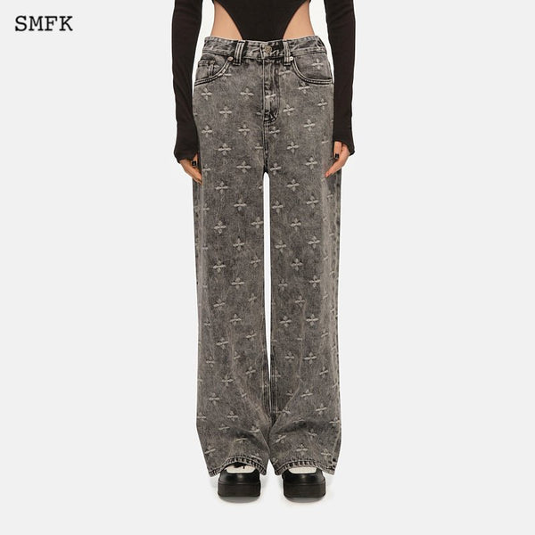 WILDERNESS GARDEN VINTAGE WIDE LEG JEANS GREY