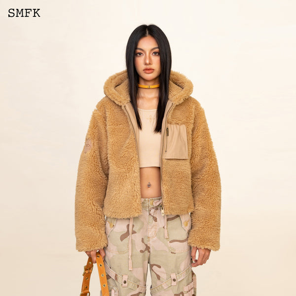 SMFK WILDWORLD ADVENTURE FAUX FUR SHORT HOODIE IN GINGER