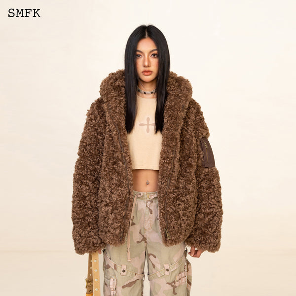 SMFK WILDWORLD ADVENTURE OUTDOOR FAUX FUR HOODIE IN BROWN