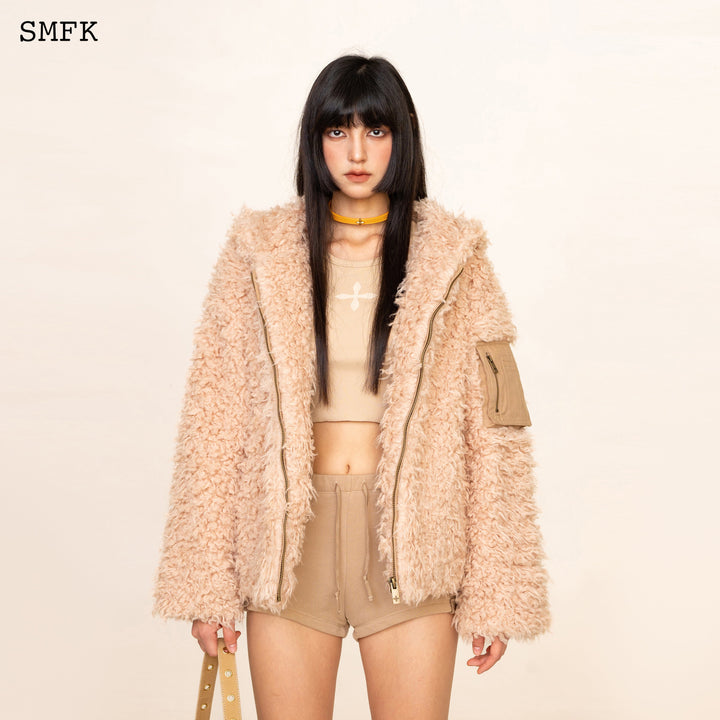 SMFK WILDWORLD ADVENTURE OUTDOOR FAUX FUR HOODIE IN CREAM