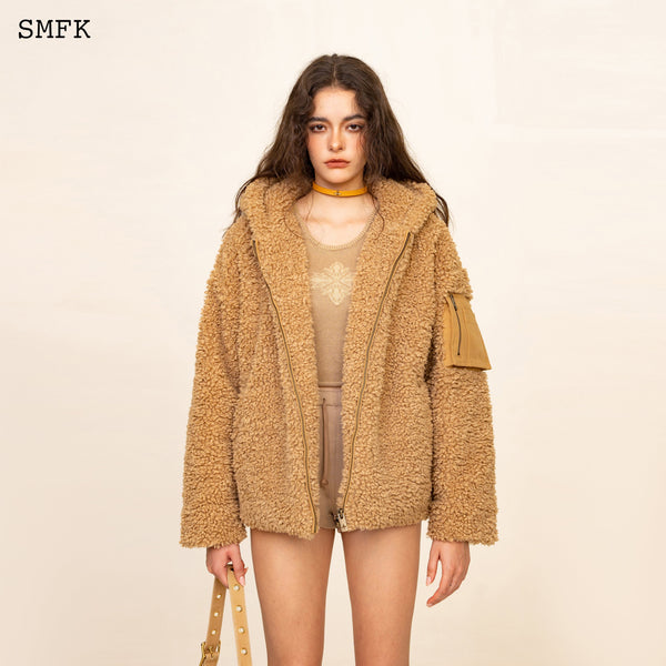 SMFK WILDWORLD ADVENTURE OUTDOOR FAUX FUR HOODIE IN WHEAT