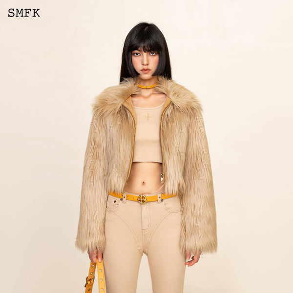 SMFK WILDWORLD FAUX FUR SHORT JACKET IN WHEAT