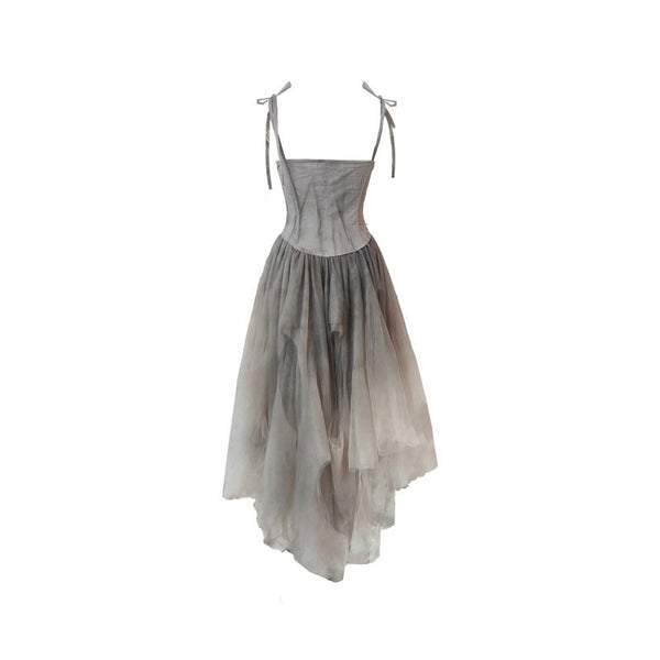 XIOMARA TULLE SLIP DRESS 11.0/HAND DYE IN DIRTY GREY NUDE